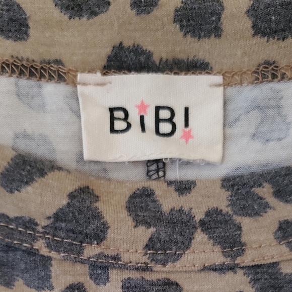 BiBi Leopard Print Color Block Jersey Knit Long Sleeve Top Tan Black Size L - Picture 5 of 6